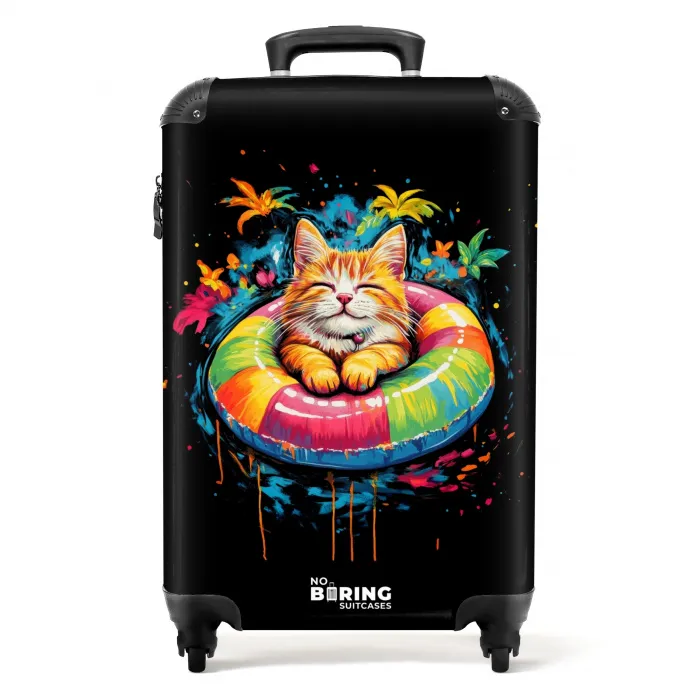 Zomerse kat met kleurrijke zwemband NBS - Handbagage koffer - Unisex middel -productfoto_recht
