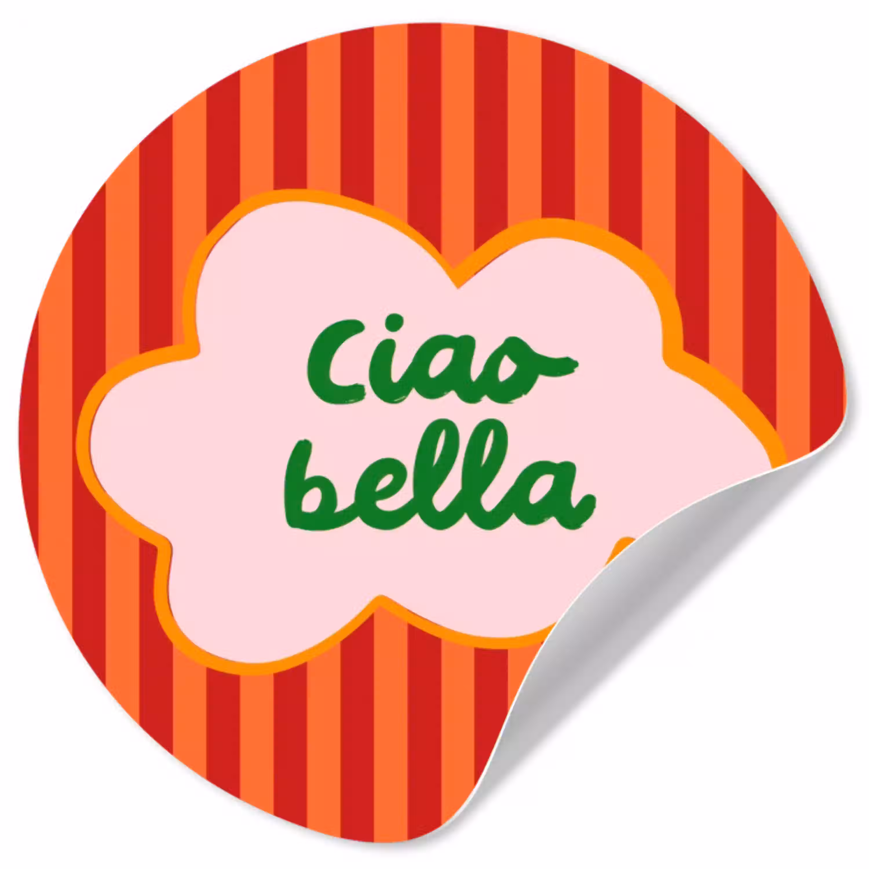 Ciao bella - Tekstwolk - Strepen - Oranje Wandcirkel behangsticker klein -3d