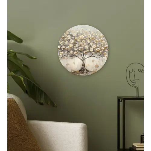 Boom - Beige - Goud - Verflook - Grijs Wandcirkel kunststof plaat 5mm dik klein -sfeer3