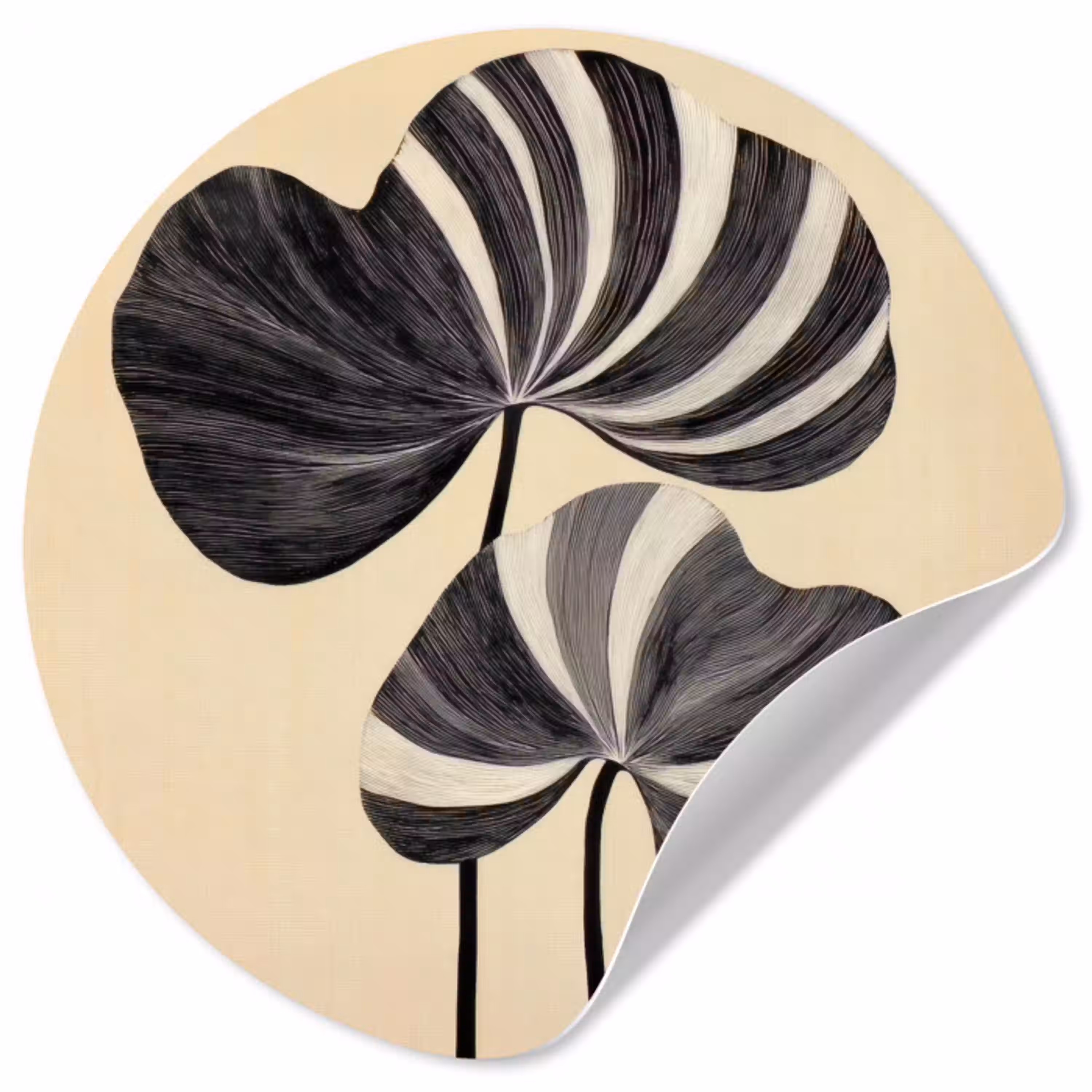 Zwart - Bladeren - Strepen - Minimalistisch Wandcirkel behangsticker klein -3d