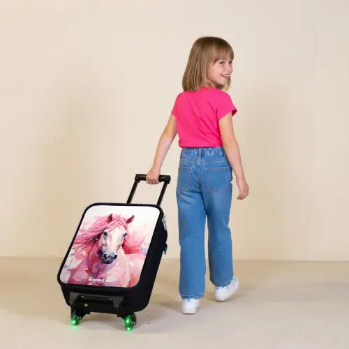 Paard in roze pastel tinten Kinderkoffer - Zwart klein -sfeer1
