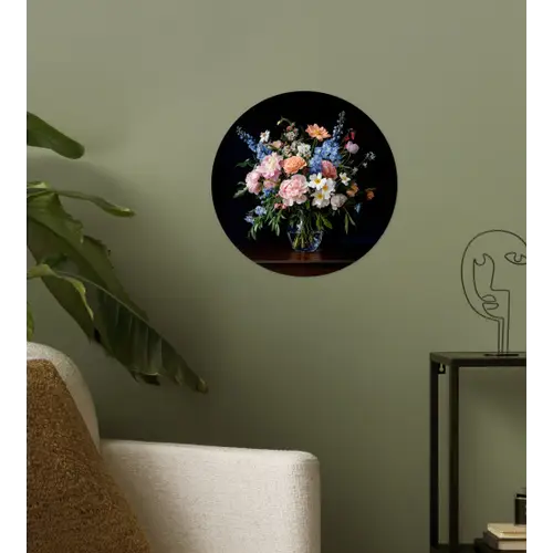 Pastel - Bloemen - Glazen - Vaas Wandcirkel behangsticker klein -sfeer2