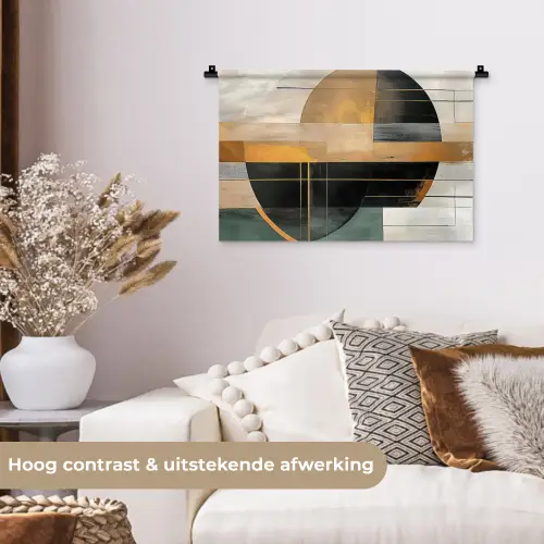 Abstract - Goud - Brons - Groen - Vormen - Modern Wandkleed katoen klein -sfeer1