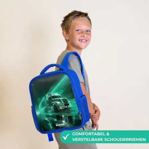 Vrachtwagen - Neon - Groen - Stad Kinderrugzak - Blauw middel -sfeer3_NL