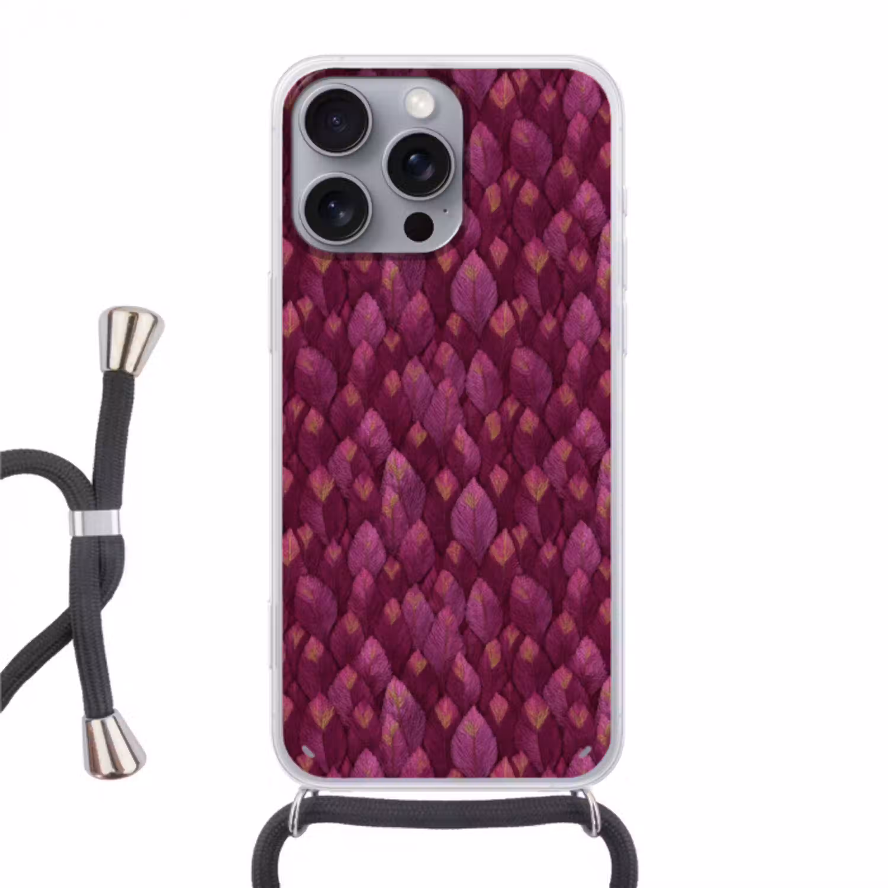 Bladeren - Patroon - Burgundy Hoesje iPhone 16 Pro Max met koord klein 804 -3d