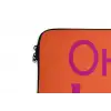 Oh la la - Oranje - Roze - Scheeflettertype laptophoes neopreen klein -detail