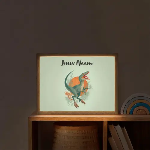 Dino - Bladeren - Grafisch - Groen Light Box met batterij (Wandlamp kind) middel -sfeer1_kind