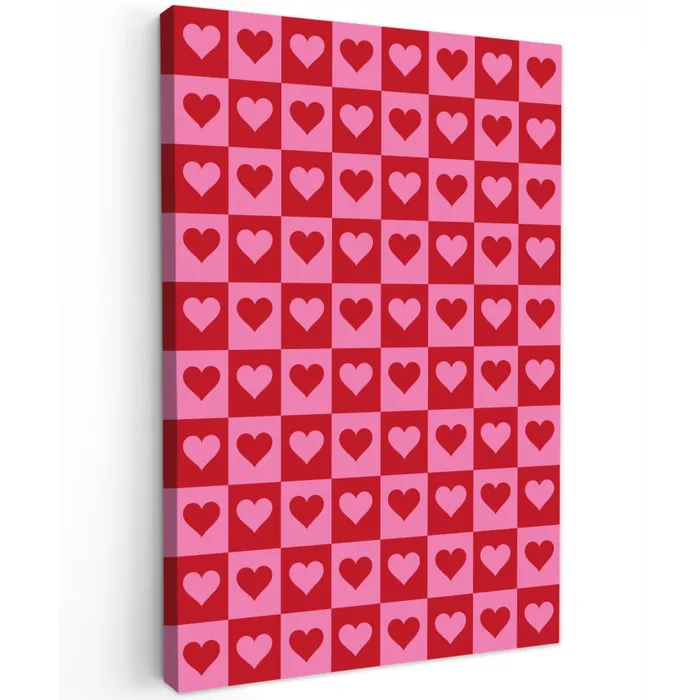 Rood - Roze - Schaakbord - Valentijn canvas 2cm klein -z3d