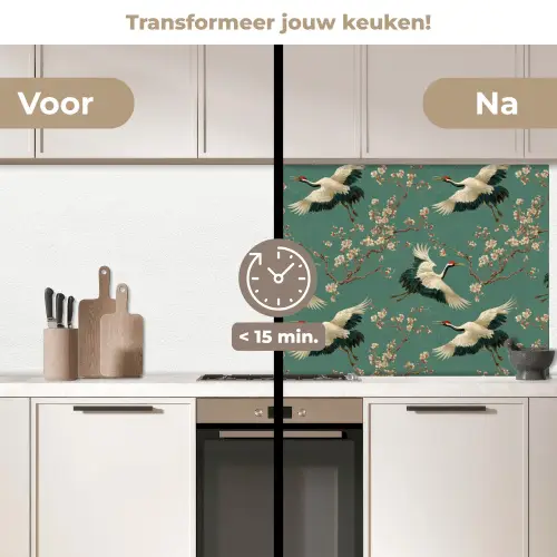 Kersenbloesem - Kraamvogels - Groen keuken achterwand 2 middel 871 -voor-na2_NL