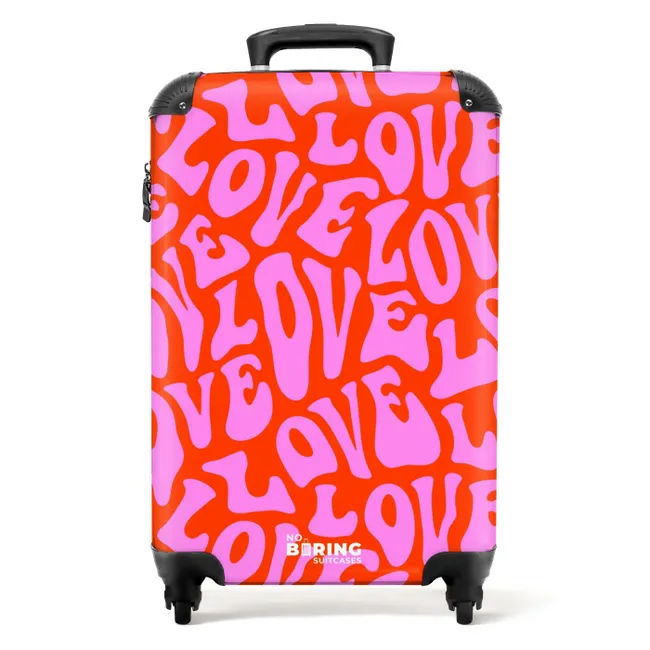 Herhalend ‘LOVE’-patroon in roze op rood NBS - Handbagage koffer - Kinderen Unisex middel -productfoto_recht