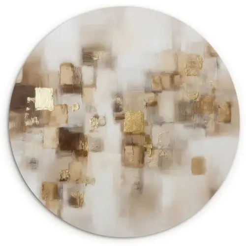Abstracte vierkanten - Aardetonen - Mistig Wandcirkel kunststof plaat 5mm dik klein -3d