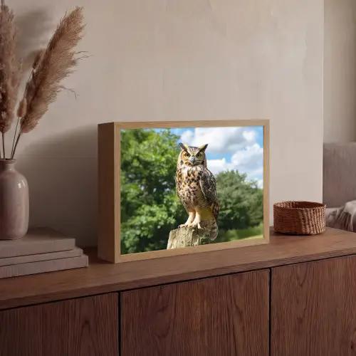 Uil - Boomstronk - Bos - Lucht Light Box met batterij (Wandlamp) middel -sfeer2