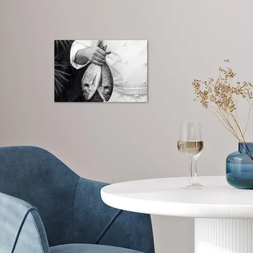 Vissen - Chef - Zwart - Wit poster papier klein -sfeer3