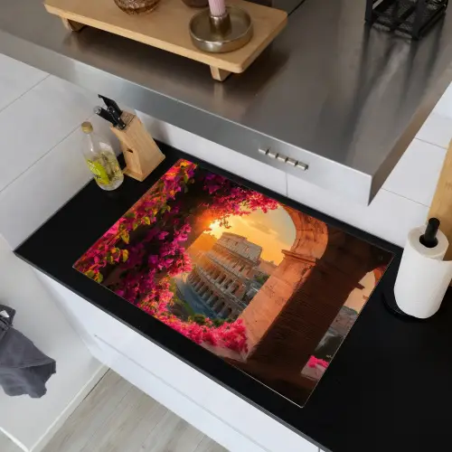 Colosseum - Rome - Roze Bloemen Inductie beschemer met haakjes klein -sfeer1