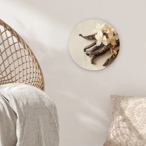 Vanille - Bloemen - Beige Wandcirkel kunststof plaat 5mm dik klein -sfeer5