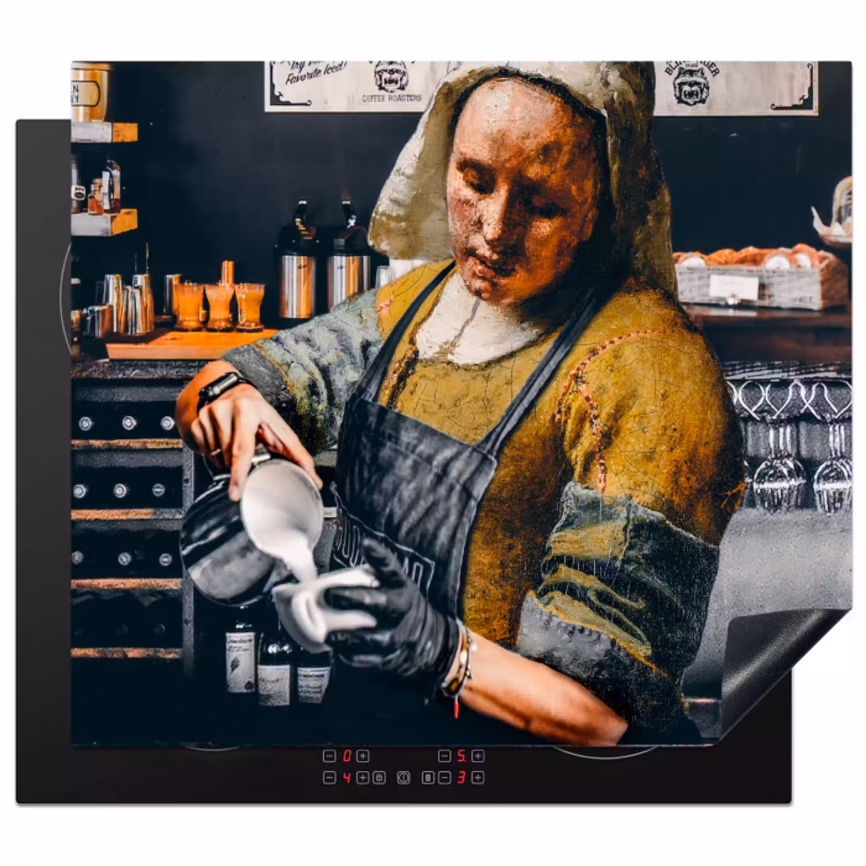 Melkmeisje - Barista - Koffie - Vintage - Kunst - Abstract - Schilderij - Oude meesters Inductie beschermer vinyl 3mm klein -3d