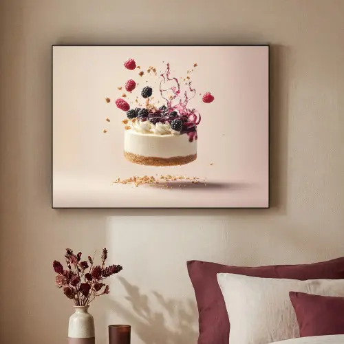 Cheesecake - Eten - Roze - Taart Textielframe zwart klein -sfeer1