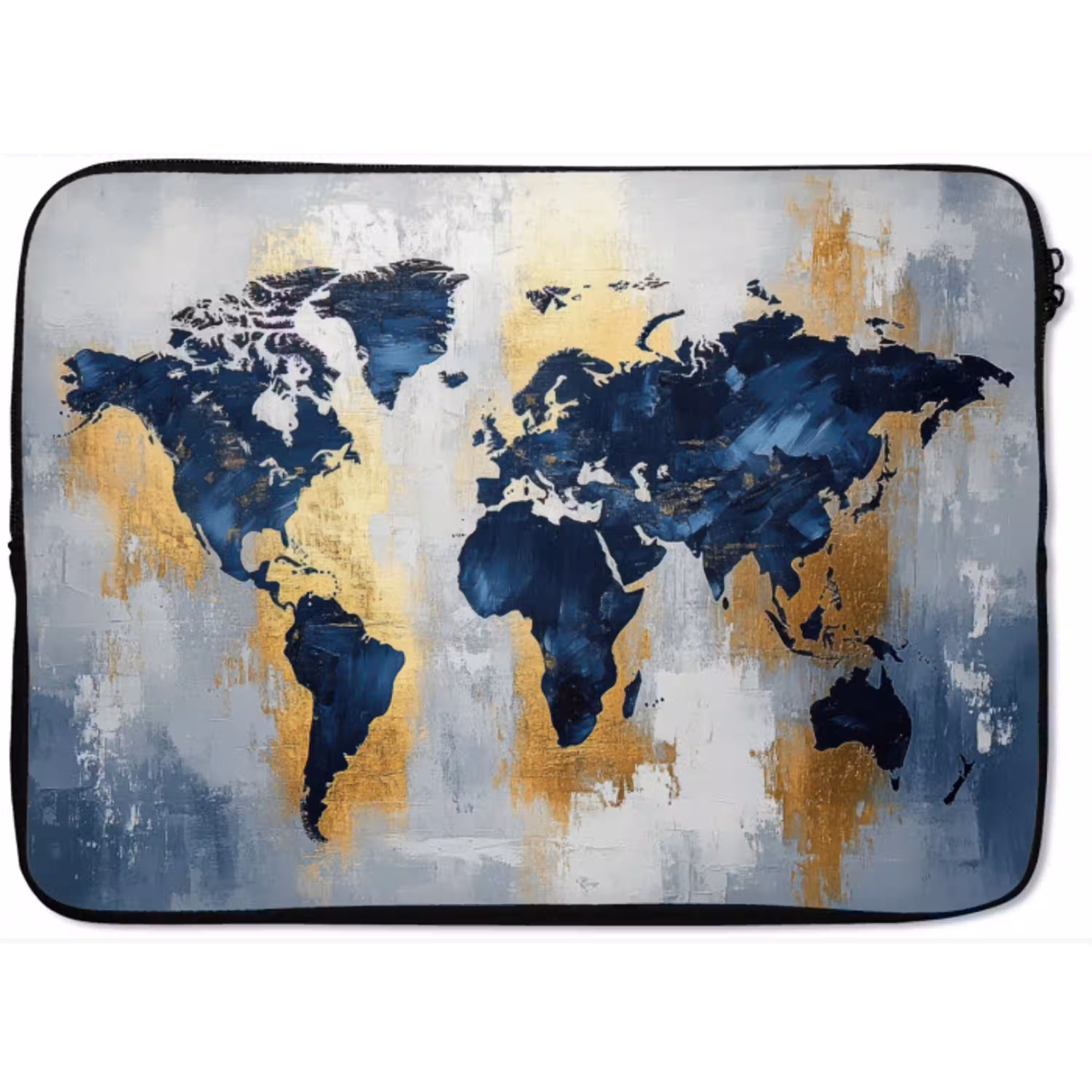 Wereldkaart - Blauw - Abstract laptophoes neopreen klein -zkaufland3dotto