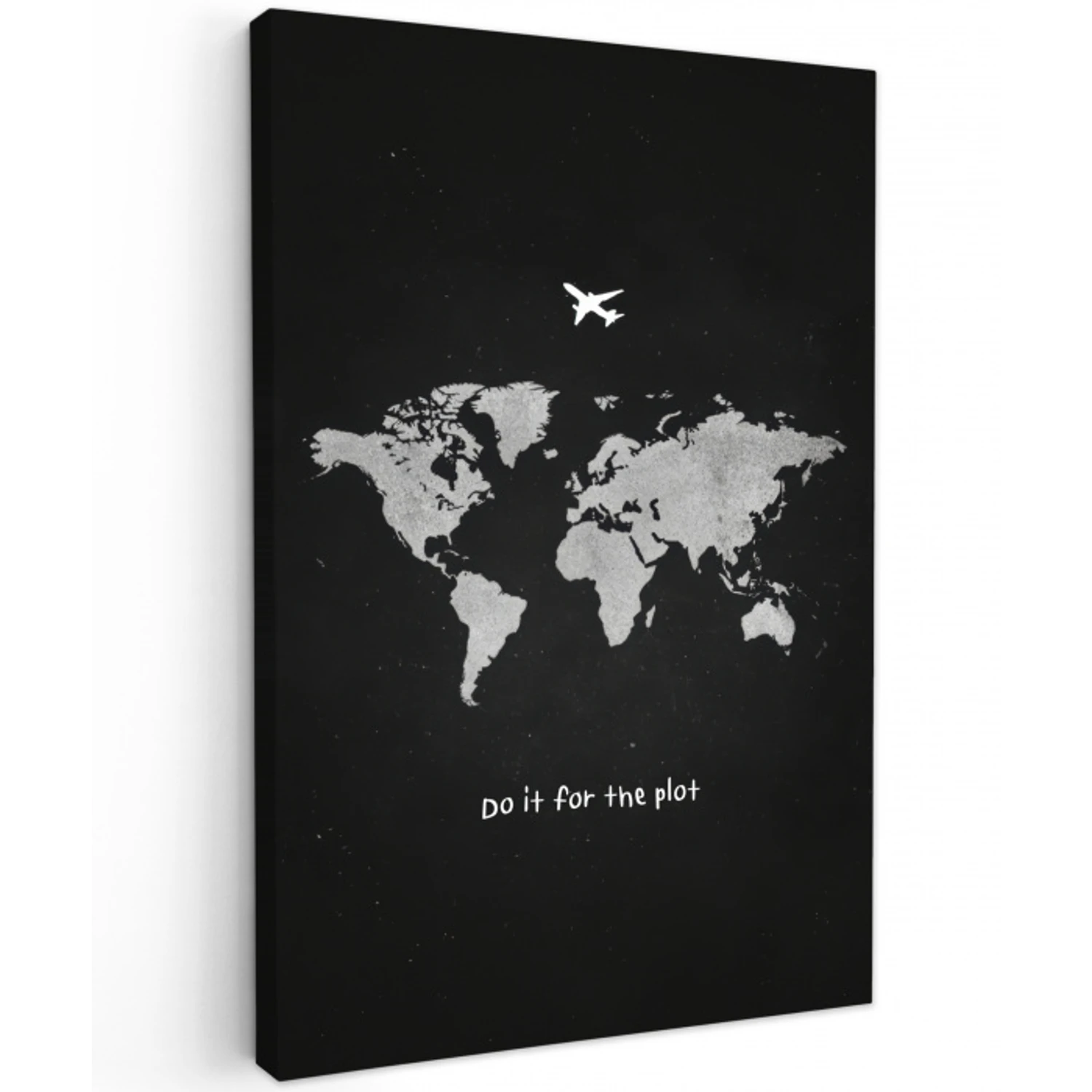 Vliegtuig - Quote - Wereldkaart Tuinposter op houten frame 2 cm dik middel -3d