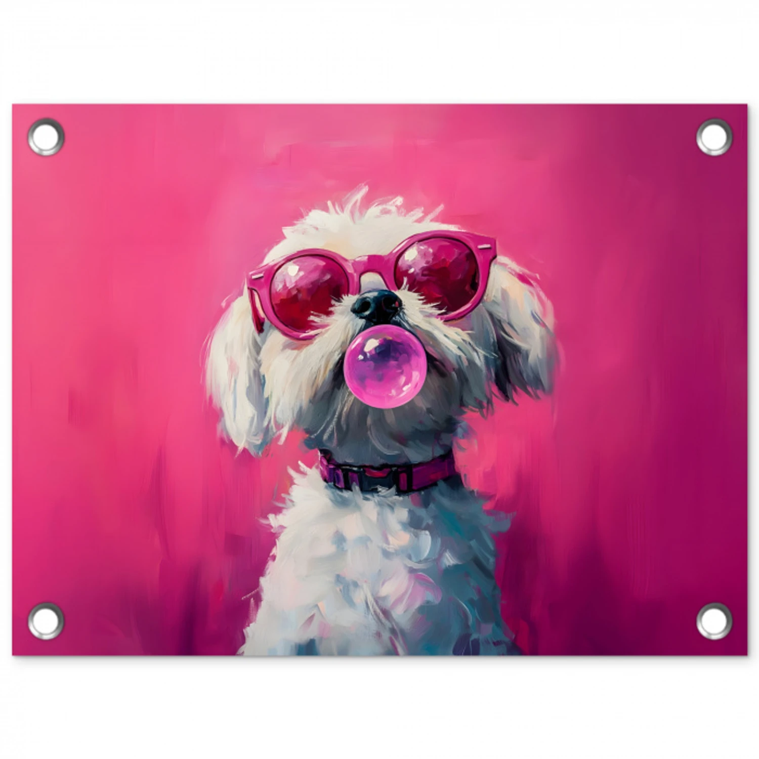 Pink - Hond - Bubbel tuinposter los doek klein -3d