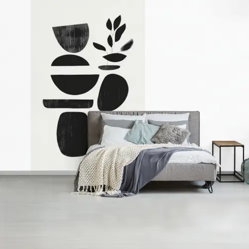 Japandi - Zwart - Abstract fotobehang vinyl groot -slaapkamer