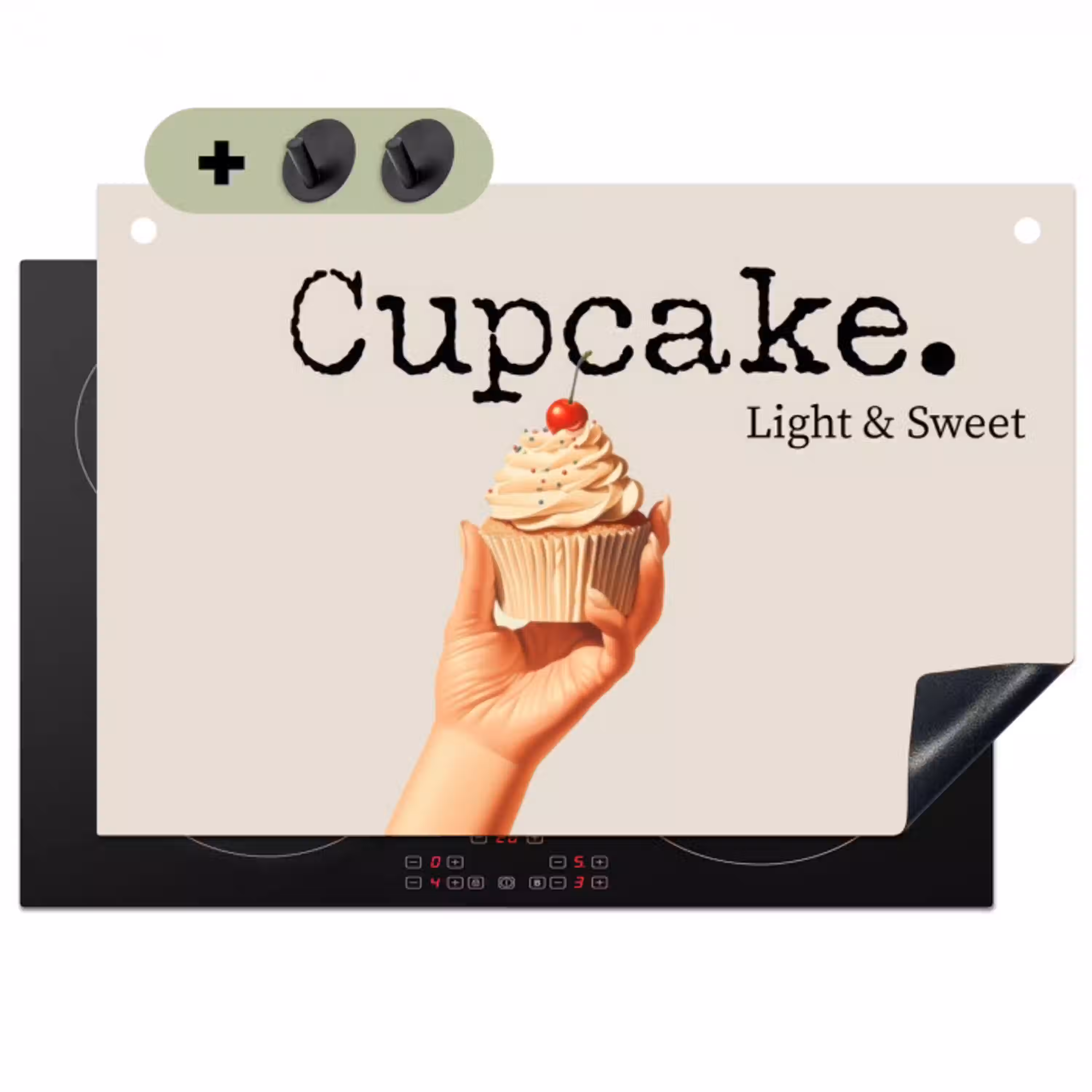 Cupcake - Zoet - Kers Inductie beschemer met haakjes klein -3d