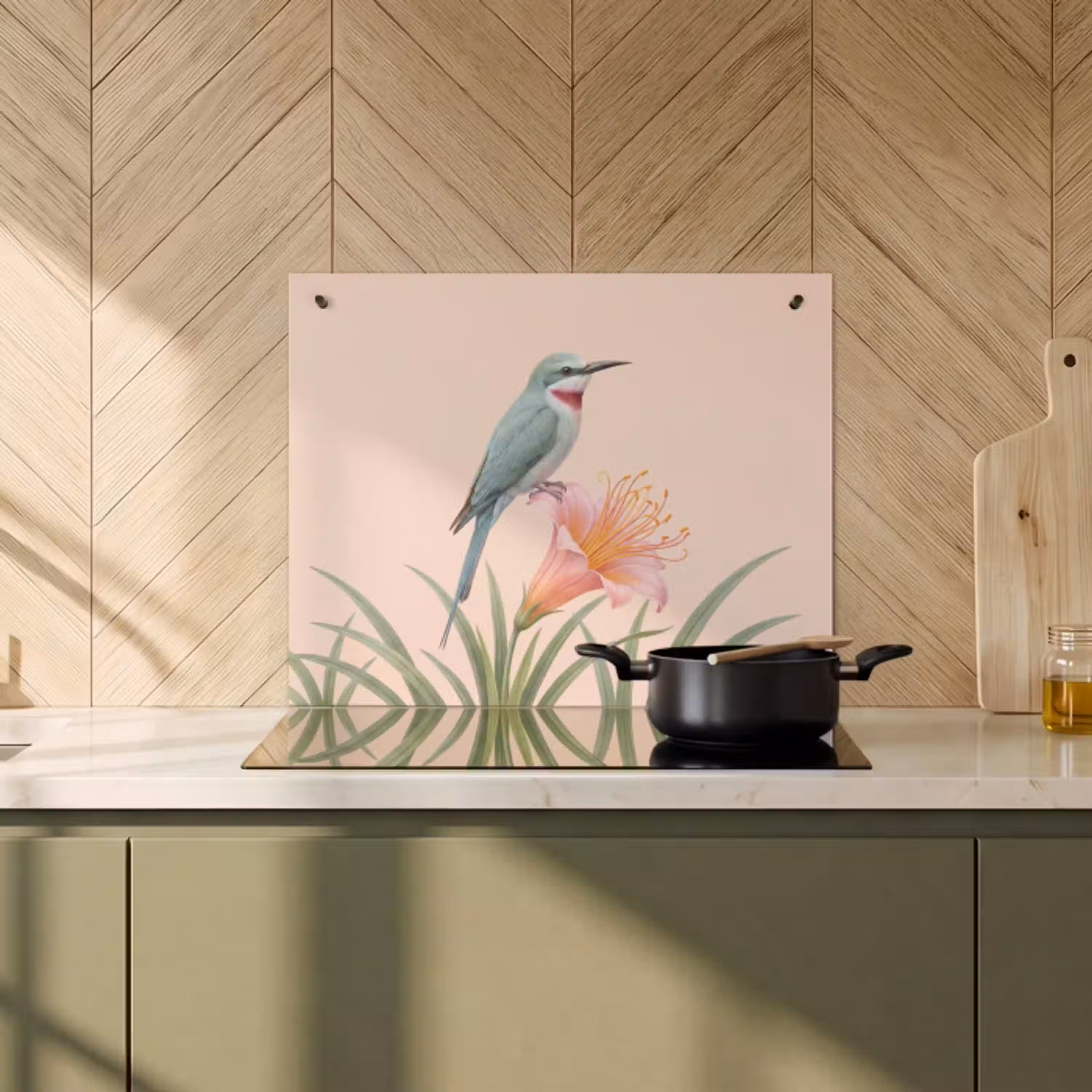 Vogel - Bloem - Natuur - Roze Inductie beschemer met haakjes middel -sfeer2