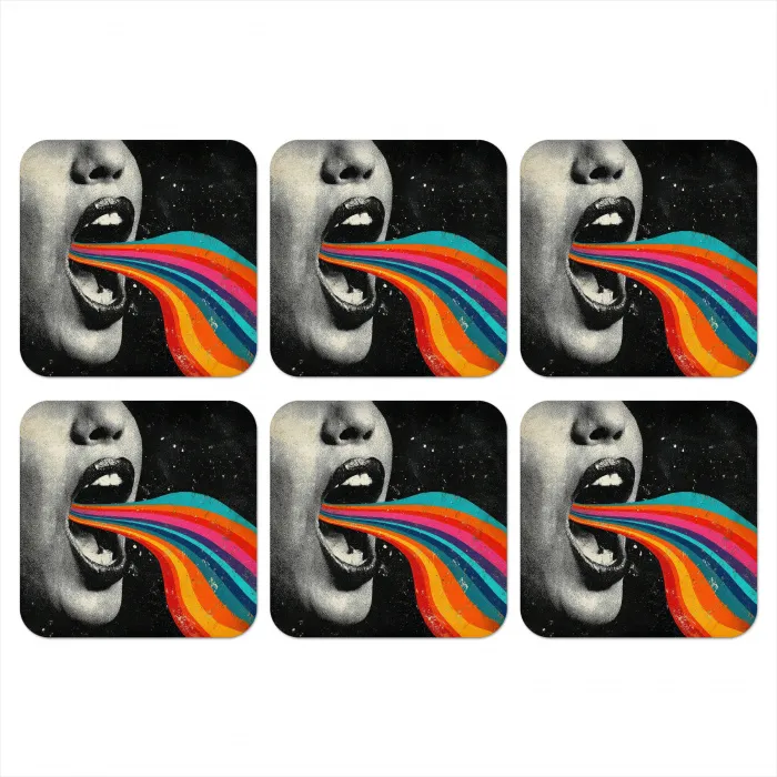 Mond - Golven - Regenboog onderzetter kurk middel -3d