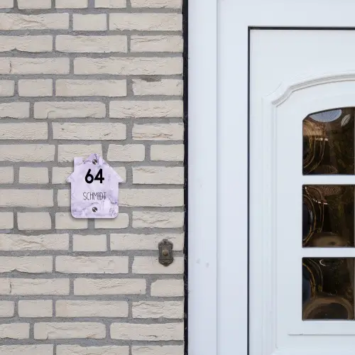 Paars marmer - Modern Naambord Huisje klein -sfeer1