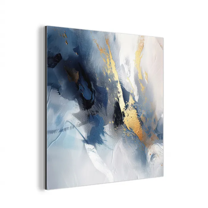 Blauw - Modern - Marmer - Abstract - Goud aluminium wit klein -3d