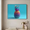 Ananas - Regenboog - Blauw - Popart Textielframe zwart klein -sfeer2