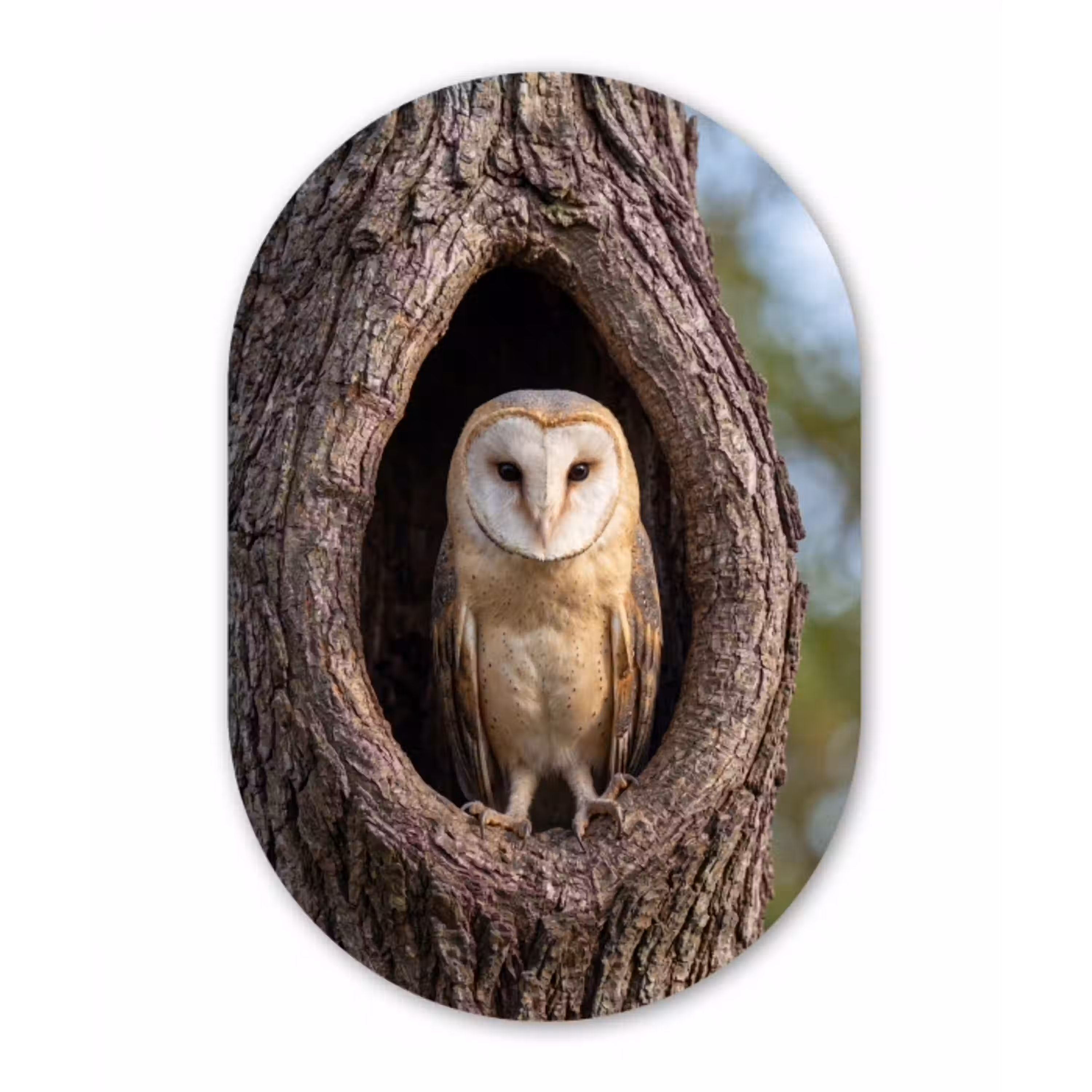 Kerkuil - Boom - Natuur - Bruin Wandcirkel Ovaal Aluminium middel -3d