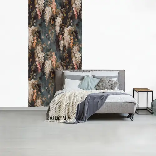 Bloemen - Bladeren - Donker - Patroon fotobehang vinyl groot 64 -slaapkamer