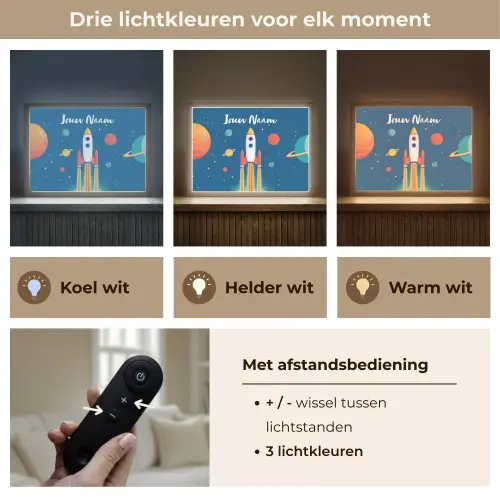 Raket - Planeten - Ruimte Light Box met batterij (Wandlamp kind) middel -USP_lichtkleurNL