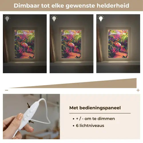 Flamingo - Tropisch - Dier - Bladeren Light Box met kabel (Kinderlampje) klein -USP_dimbaarNL