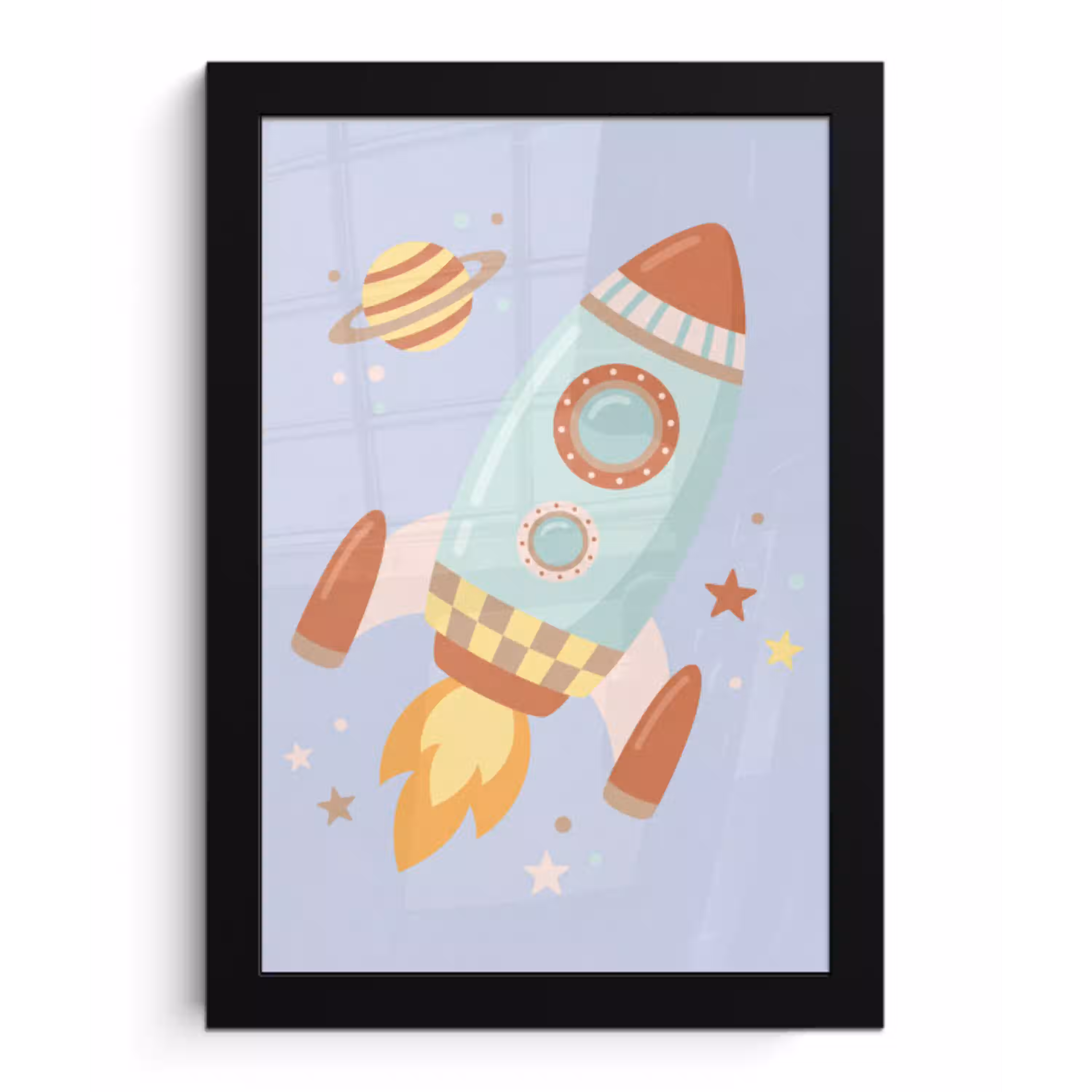 Raket - Ruimte - Planeet - Illustratie fotolijst zwart zonder passe partout klein -3d