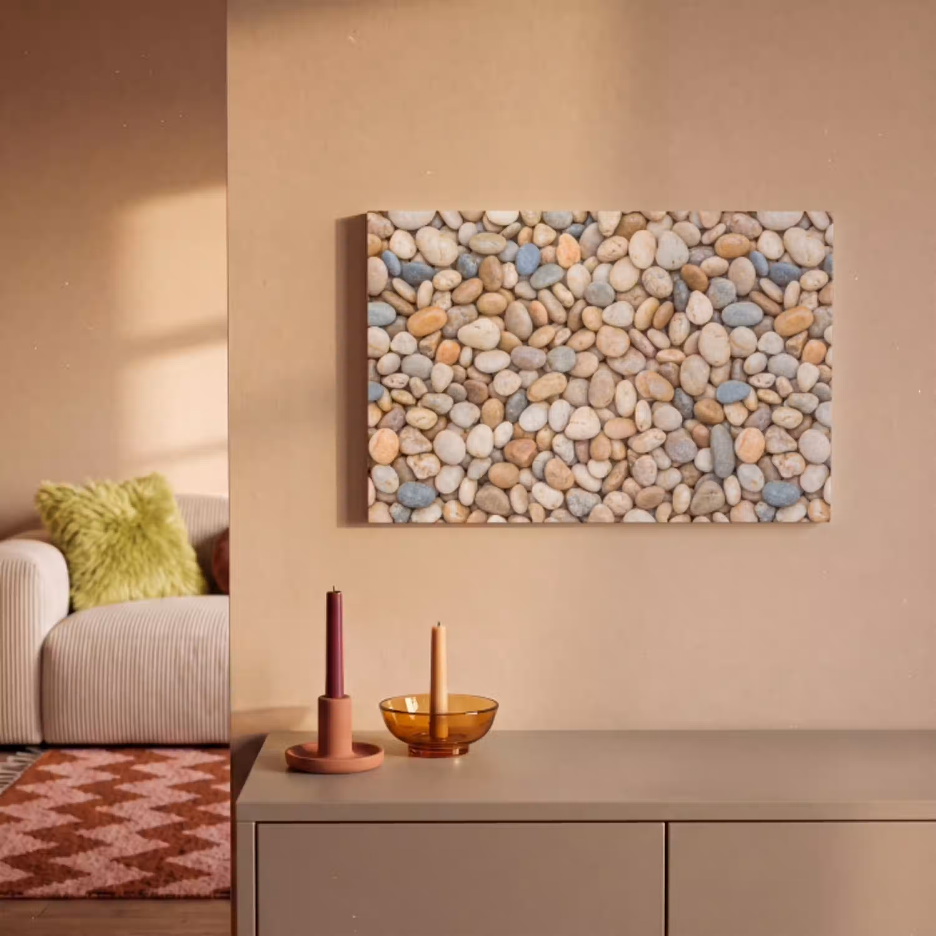 Kiezelstenen - Natuur - Textuur - Beige - Grijs canvas 2cm klein -sfeer1