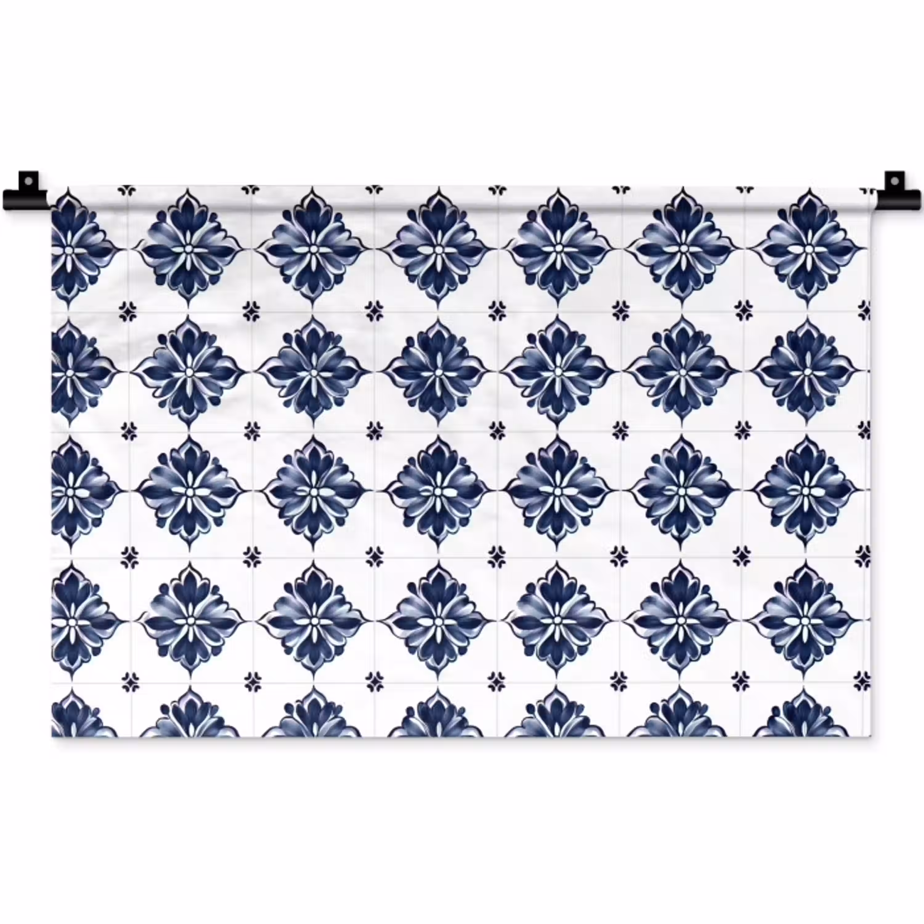 Tegelmotief - Blauw - Wit - Bloem Wandkleed katoen klein 269 -zz3d