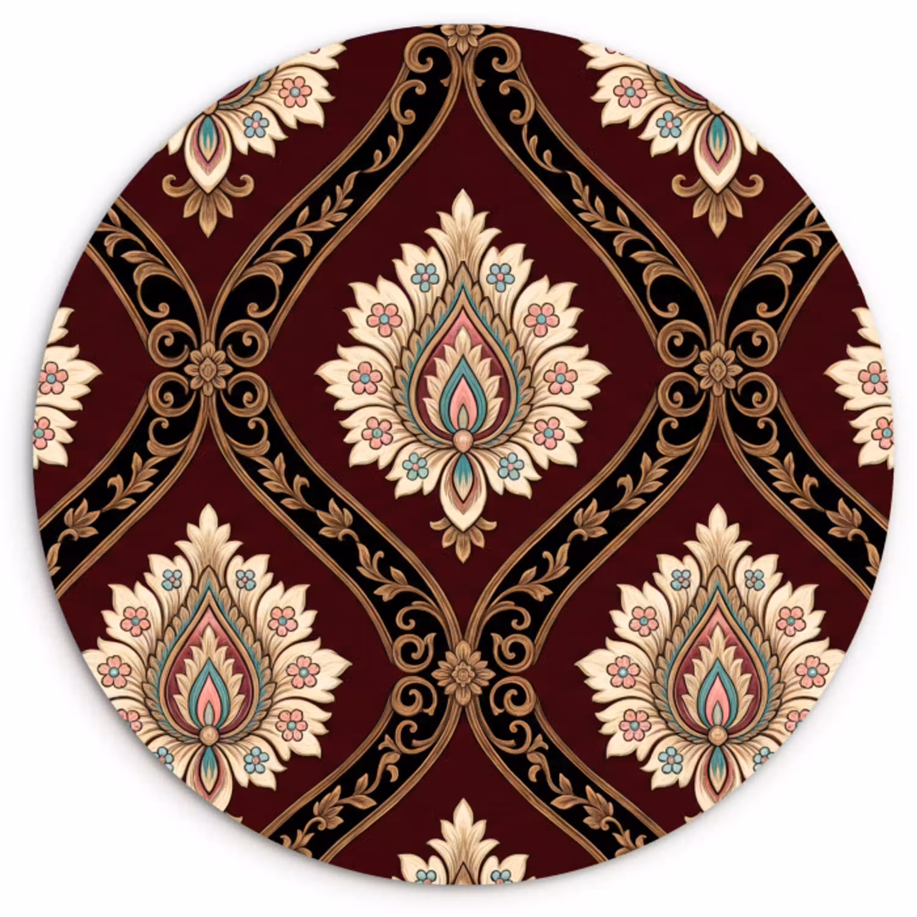 Patroon - Bloemmotief - Decoratie - Klassiek - Rood Wandcirkel kunststof plaat 5mm dik klein -3d
