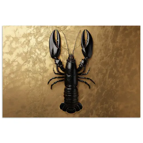 Kreeft - Zwart - Goud - Luxe poster papier klein -3d