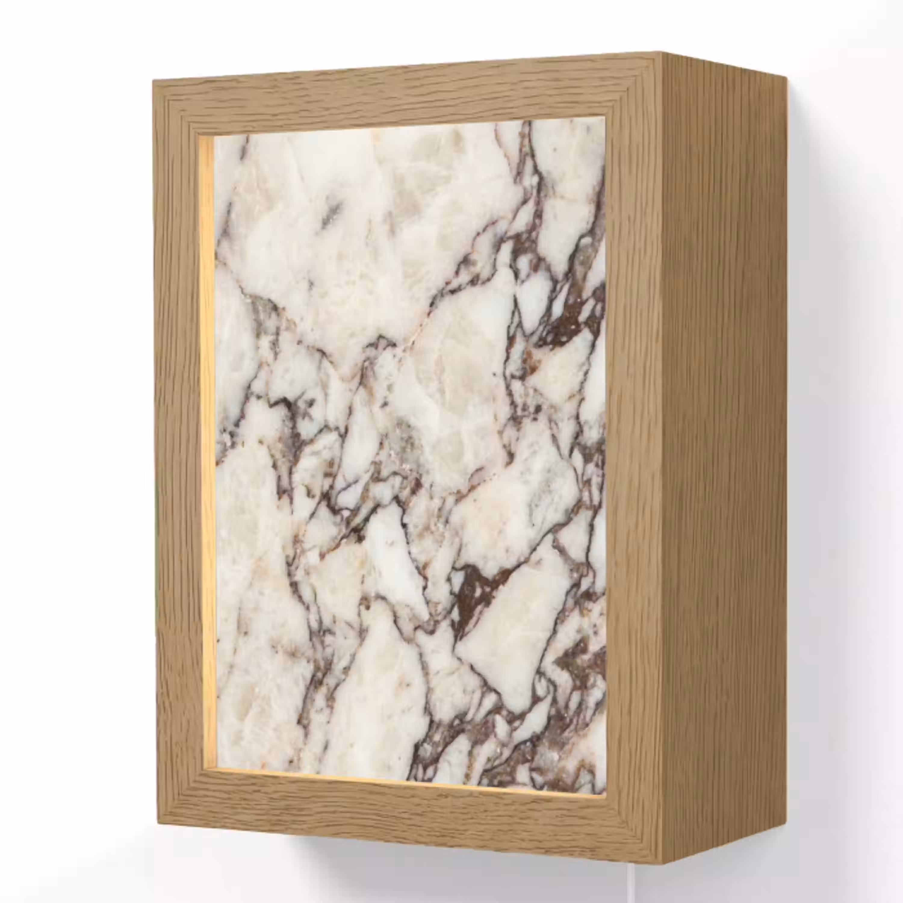 Marmer - Textuur - Abstract - Wit - Bruin Light Box met kabel (Wandlamp) klein -3d
