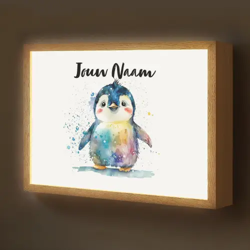 Pinguïn - Regenboog - Waterverf - Dieren - Kinderen Light Box met batterij (Wandlamp kind) middel -z3d_website