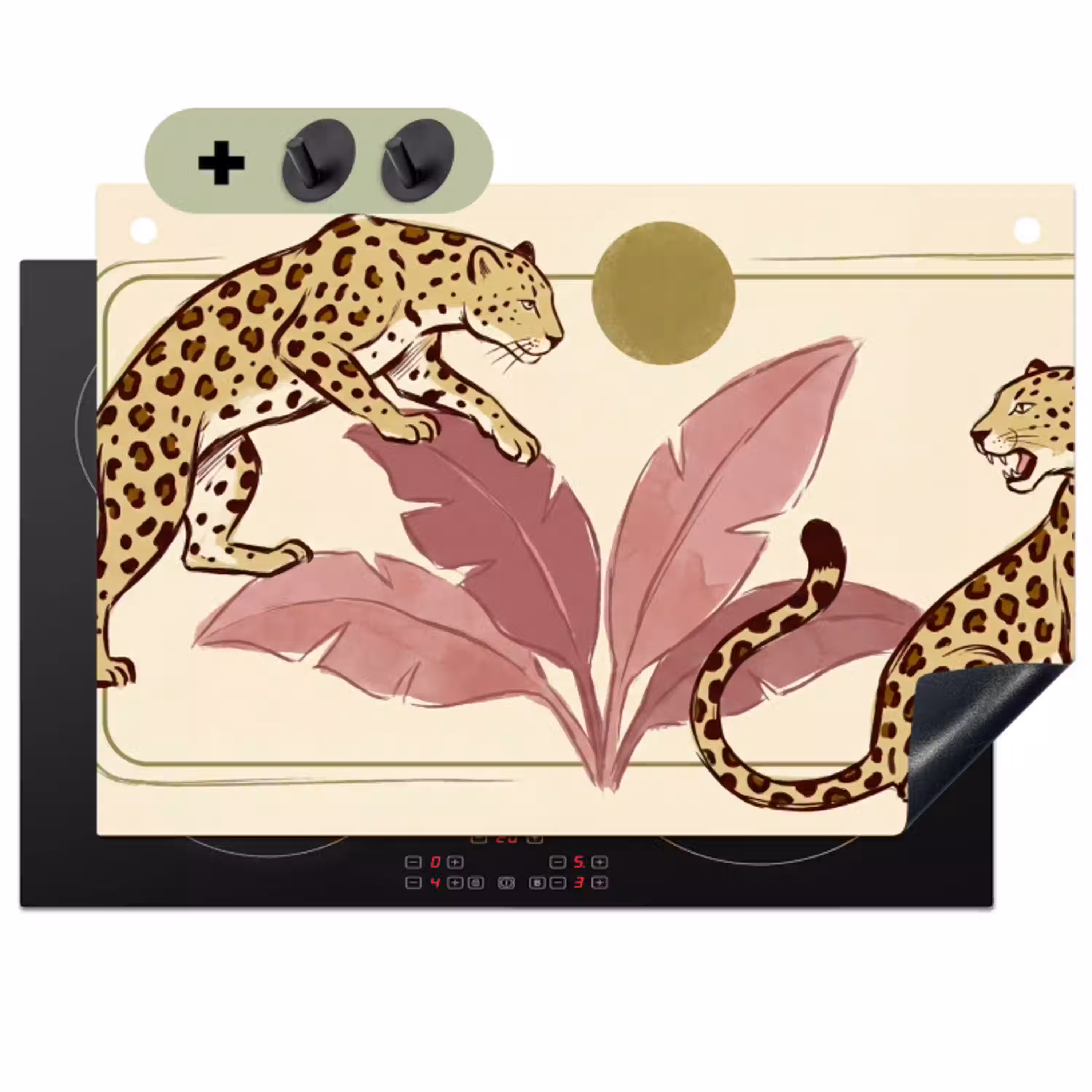 Dieren - Kat - Jungle - Illustratie - Beige Inductie beschemer met haakjes klein -3d