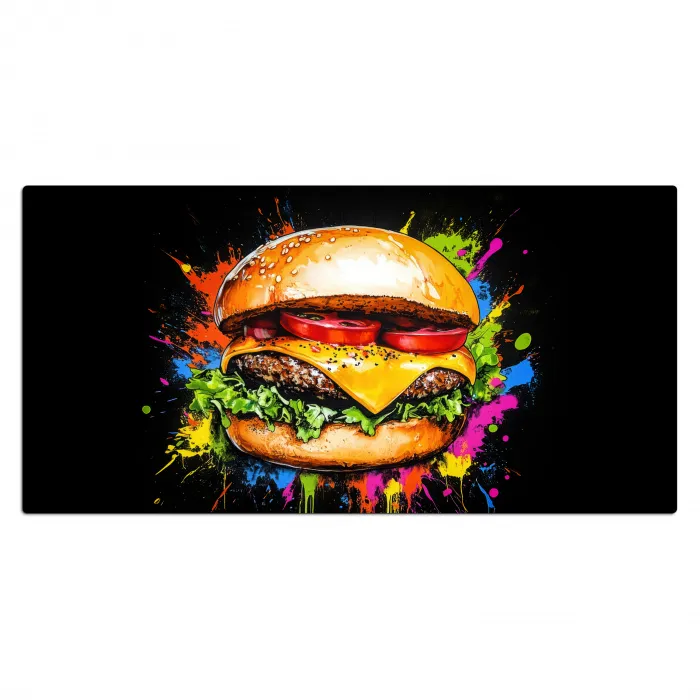 Hamburger - Graffiti - Verf - Kleurrijk - Eten - Abstract Muismat XXL klein -3d_leeg