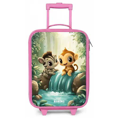 Zebra - Aapje - Waterval - Rotsen Kinderkoffer - Roze klein -zz3dotto