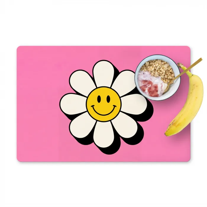 Smiley - Bloem - Roze Placemat vinyl groot -zzzproduct_Kitchenyeah-website