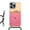 Bloemenweide - Heuvels - Silhouet - Roze Hoesje iPhone 16 Pro Max met koord klein -3d