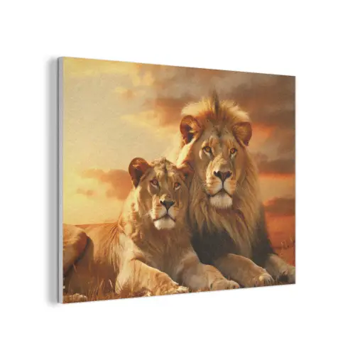 Leeuwen - Zonsondergang - Afrika - Savanne - Dieren PET vilt klein -3d