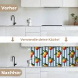Strepen - Citroen - Blauw keuken achterwand 2 middel 871 -voor-na_DE