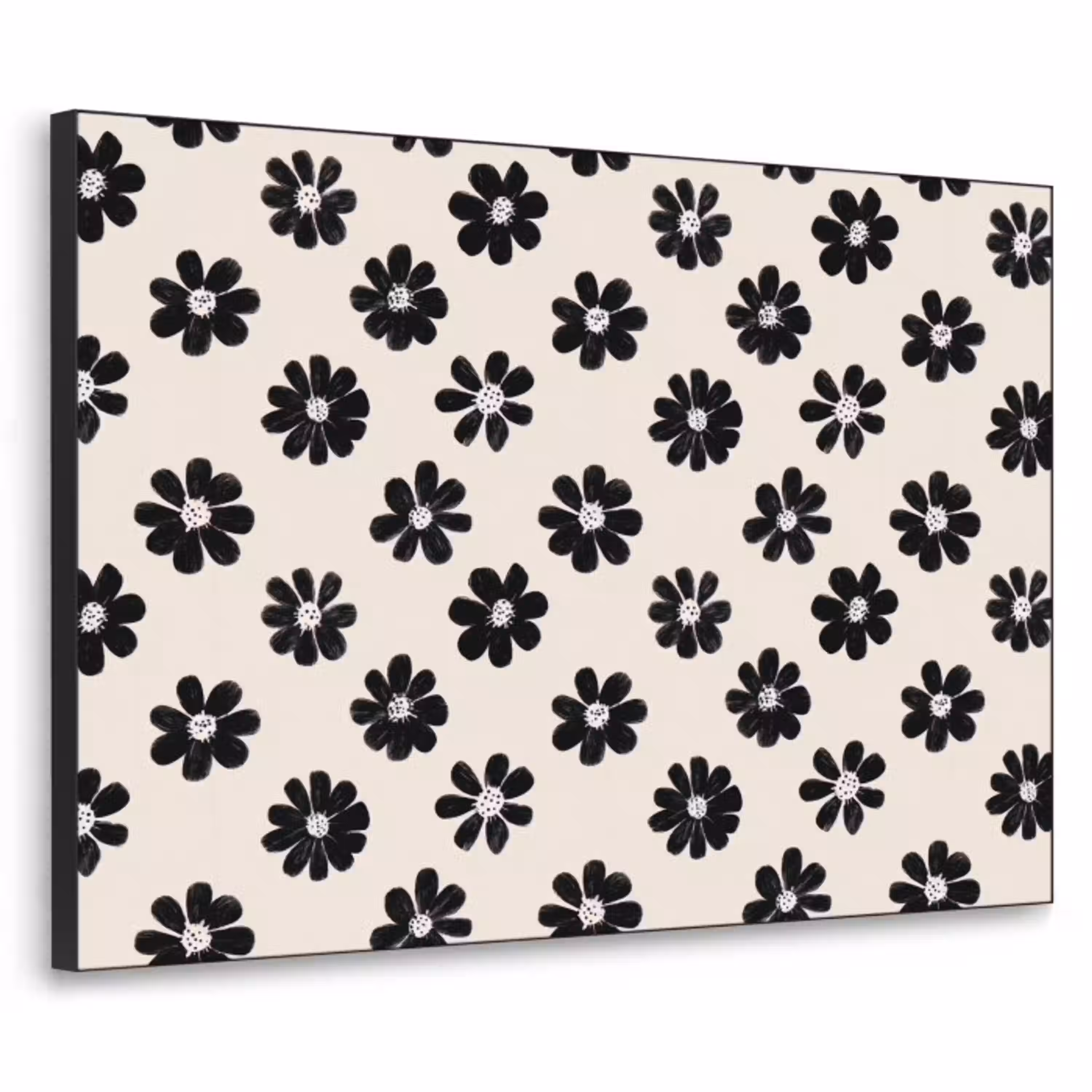 Grafisch - Madeliefjes - Zwart - Beige Textielframe zwart klein 947 -3d